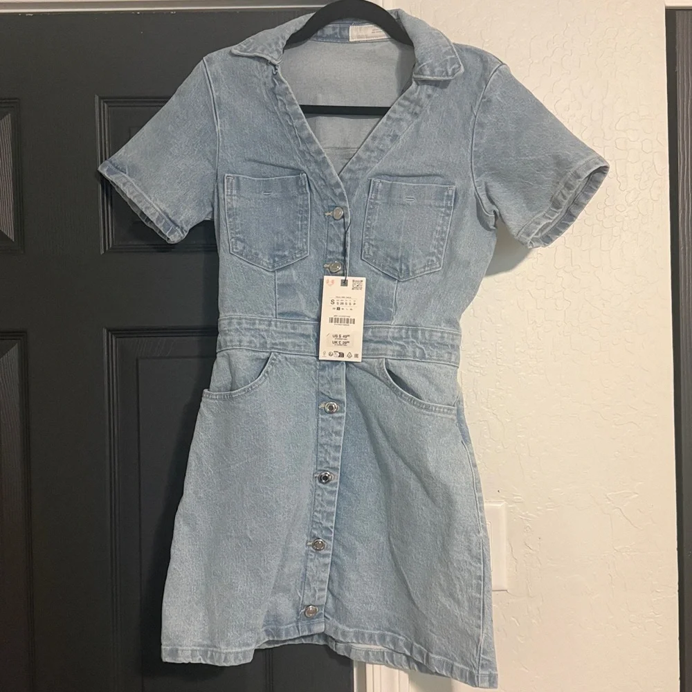 NEW NWT - Zara - mini denim short sleeve dress - small - Picture 2 of 4